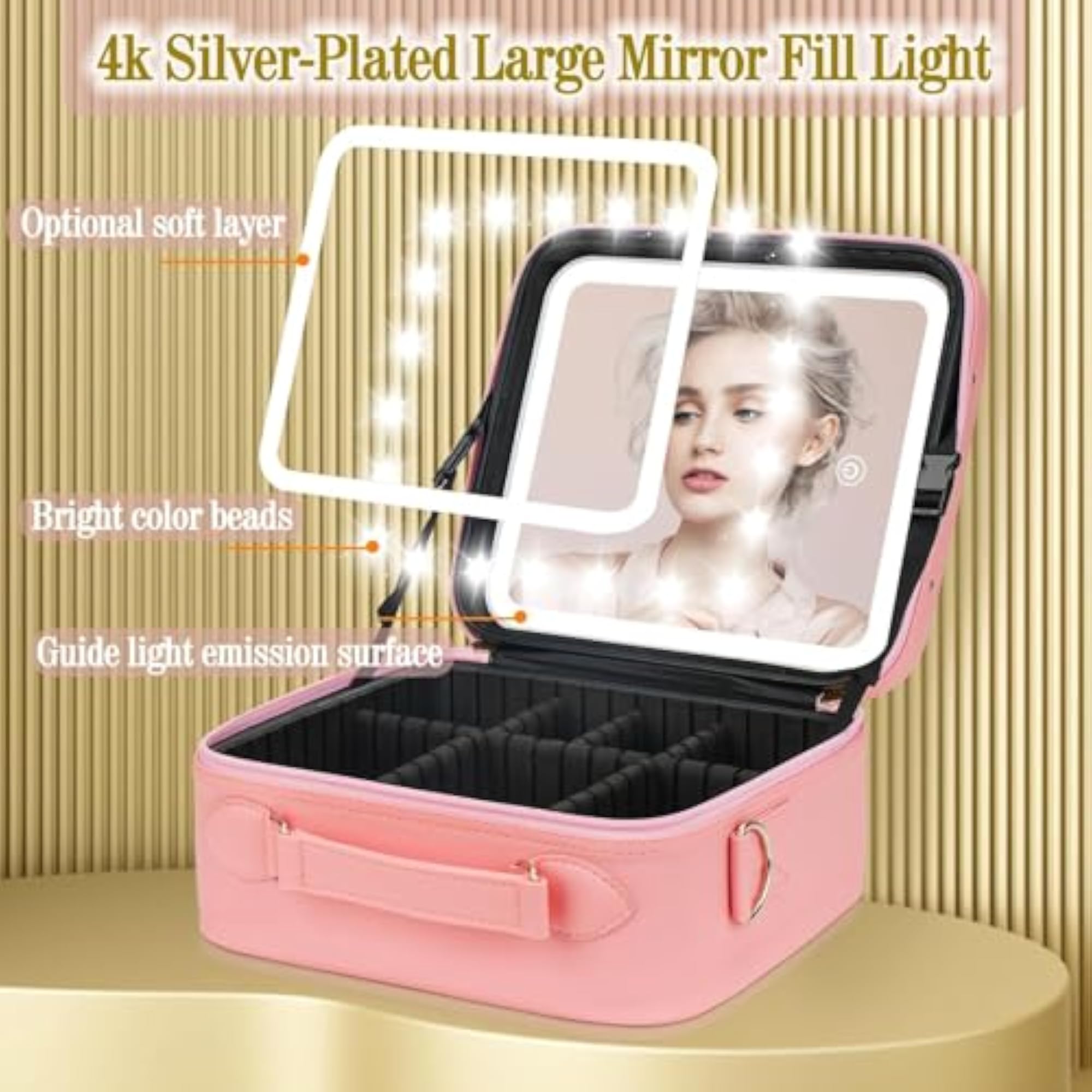 Travel Makeup Bag with LED Lighted Case, Portable Organizer